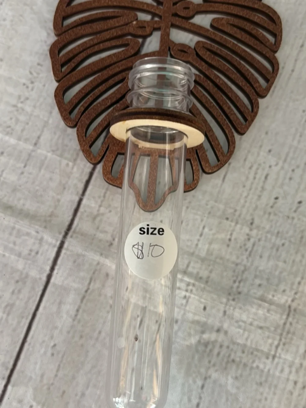 Wooden Leaf Wall Vase - Brown Clear Glass Tube